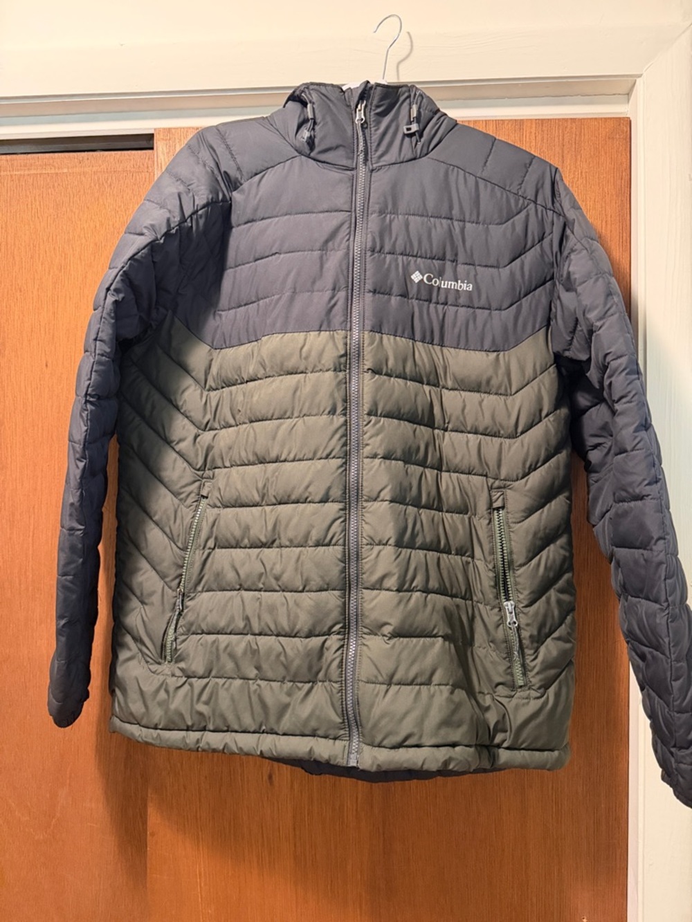 Columbia Men’s Two-Tone Hooded Puffer Jacket - Olive & Charcoal